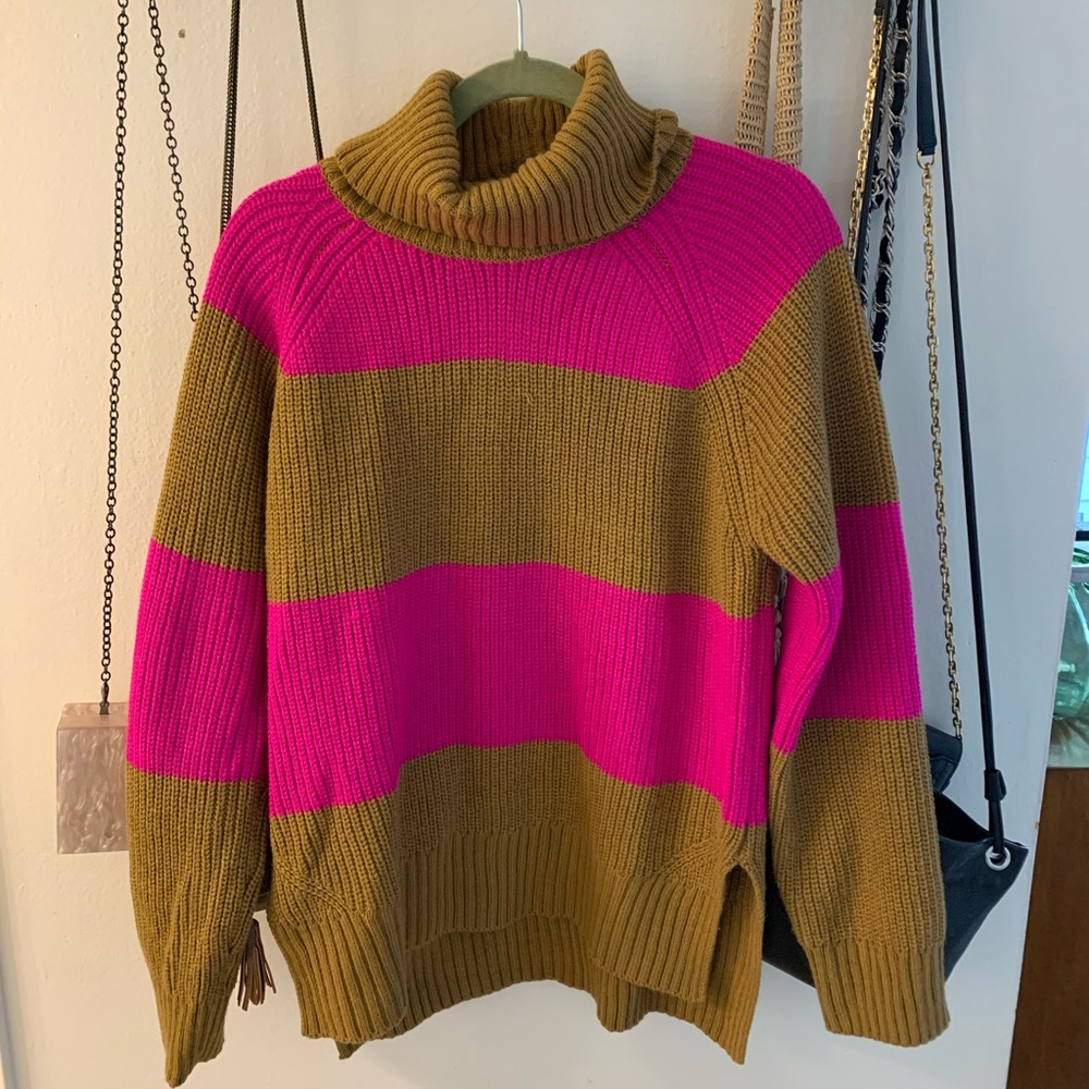 Hot Pink Striped turtleneck sweater